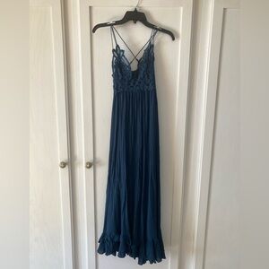 Free People Navy Blue Crochet Maxi Dress